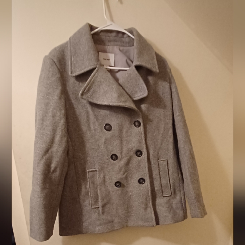Old Navy Heather Gray peacoat double breasted wmns L (102324B)